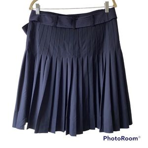Tory Burch McEntee Navy Wool Pleated Wrap Tie Skirt